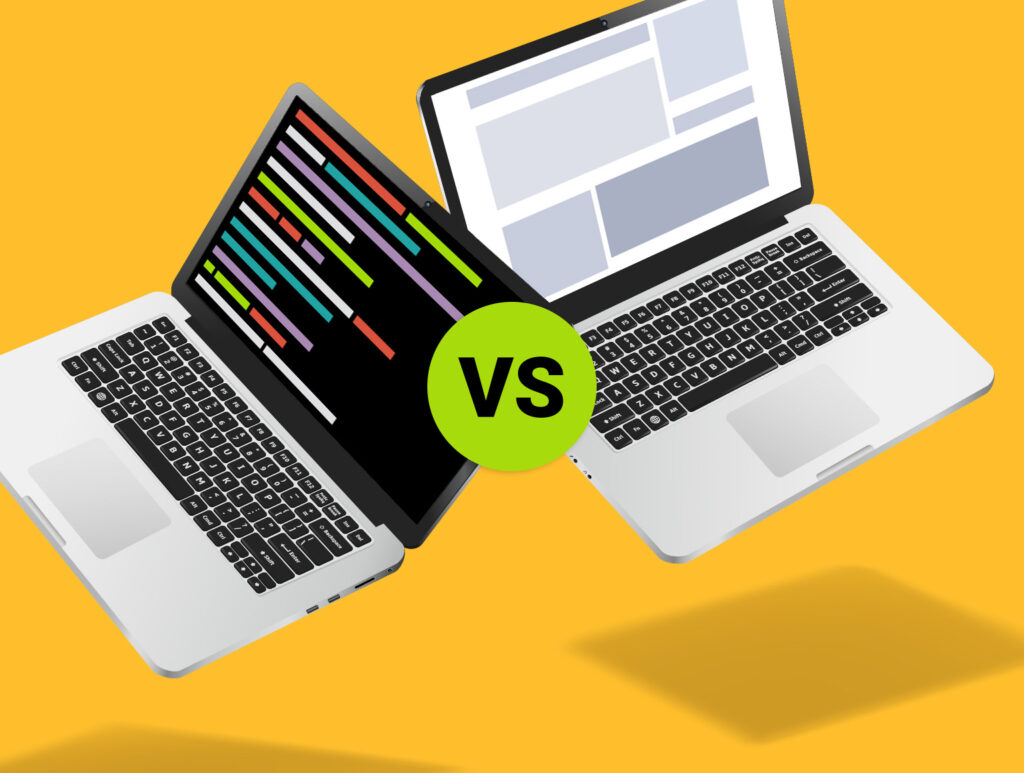 Two laptops, representing frontend and backend developers