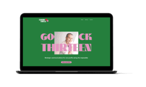 Good Luck 13 homepage on a laptop