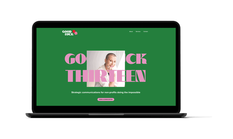 Good Luck 13 homepage on a laptop